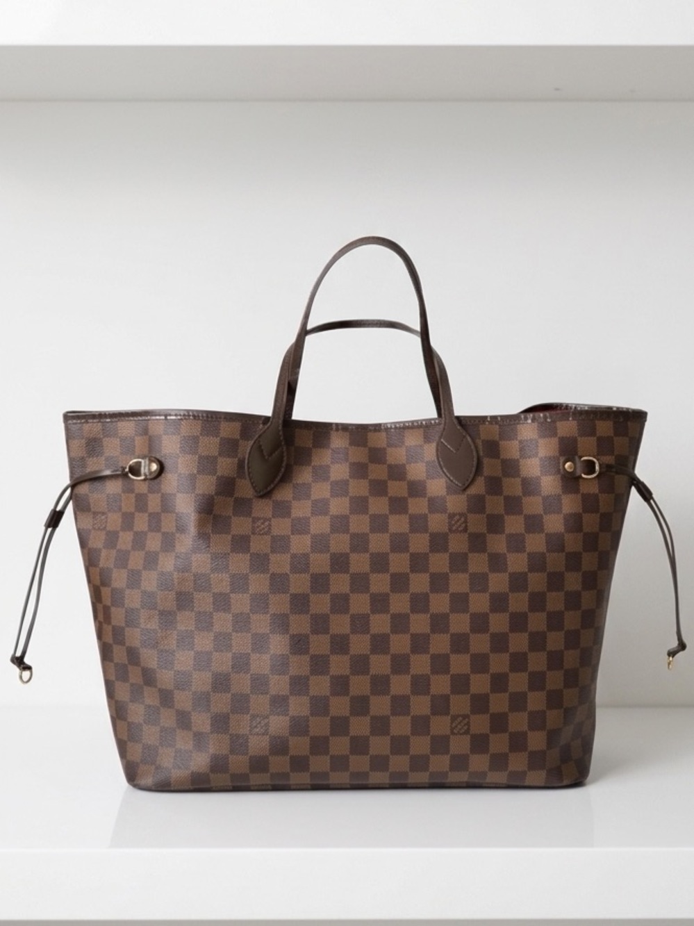 Louis Vuitton Neverfull GM Damier Ebene Tote Handbag Red Organizer Insert w COA